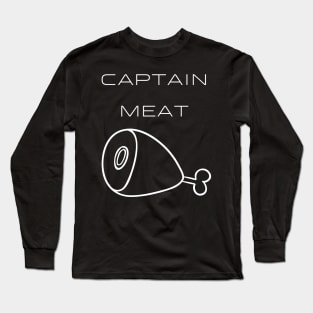 Captain Meat Typography White Design Long Sleeve T-Shirt